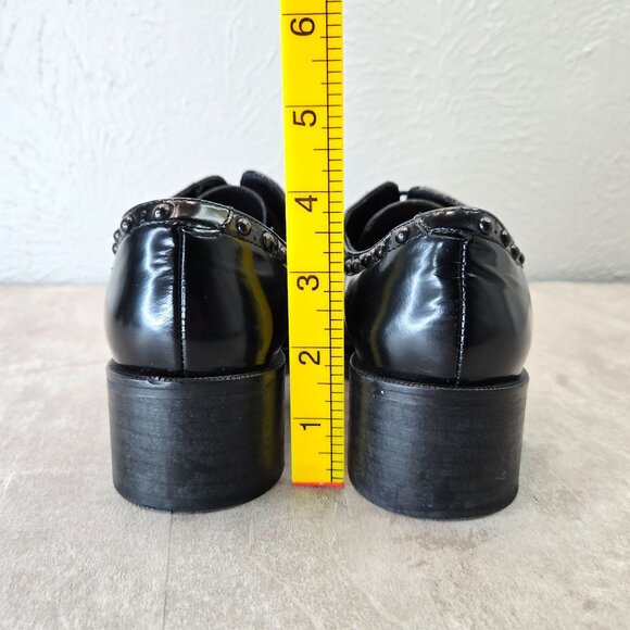 Uterque Oxford Shoe 7 Black Leather Spike Stud Goth Grunge Preppy Lace Up Loafer - Picture 4 of 11